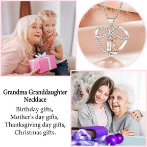 Grandma Granddaughter Necklace W Wish Card, Infinity Heart Pendant Birthday Mother's Day Christmas Gifts Jewelry for Women Girls