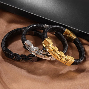 Trend Multi-Layer Leather Braided Hollow Lock Magnetic Buckle Bracelet Glamour Men's Bracelet New Fashion Jewelry Punk Accessori