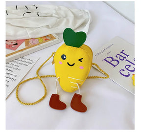 New Mini Cartoon Carrot PU Leather Children's Small Crossbody Bag Cute Kids One Shoulder Bag Boy Girl Sweet Messenger Bag Purse