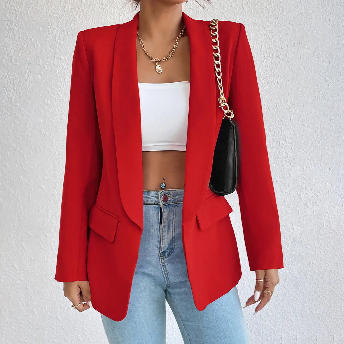Chic Rose Red Blazers for Women Spring 2023 Casual Coats Black Women's Jacket Suit Basic Slim Summer Blazer Women Jacket Office