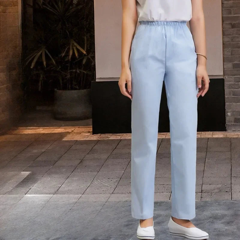 Sheng Hao 2024 Plus Size Work Pants Comfort Elasticated Waist Doctor Pants Women White Pink Blue Nurse Dress Nurse Pants