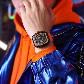 CURREN Sports Unique Rectangular Watches with Large Dial Casual Quartz Silicone Bands Wristwatches with Auto Date