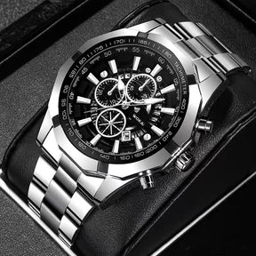 WOKAI high quality large dial men's European style waterproof luminous personality calendar watch boy business clock retro