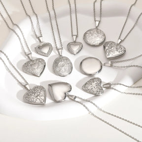 Vnox Never Fade Silver Color Stainless Steel Women Locket Pendant, Openable Heart Pendant Necklaces, Life Tree Floral Collar