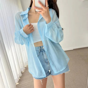 8 Colors Shirts Women Sheer Thin Chic Summer Simple Solid Sun-proof Temper Fashion Baggy All-match Basic Korean Style Clothes