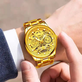 WOKAI high quality large dial men's European style waterproof luminous personality calendar watch boy business clock retro