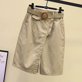 Pants Skirt for Women Shorts Summer Wide Leg Blue High Waist Straight-legged  Pockets Woman Short Black Korean Fashion Culotte