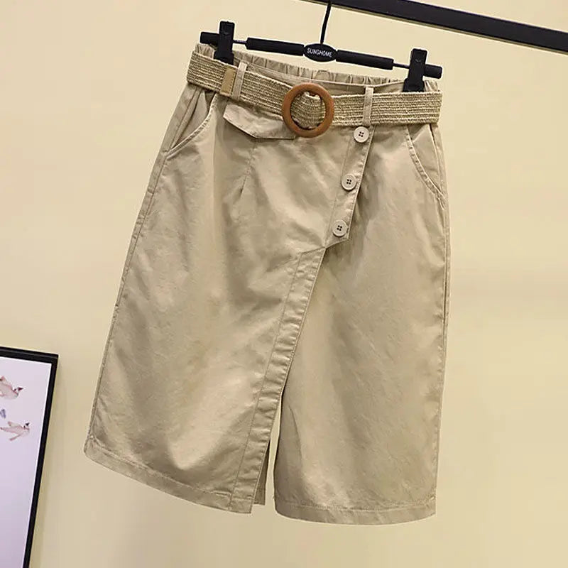 Pants Skirt for Women Shorts Summer Wide Leg Blue High Waist Straight-legged  Pockets Woman Short Black Korean Fashion Culotte