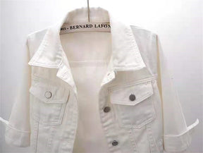 2024 New Women Spring Autumn Denim Jacket Tops Pink Color Solid Short Multicolor Feminino Three Quarter Sleeve Jean Jacket