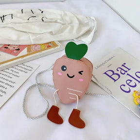 New Mini Cartoon Carrot PU Leather Children's Small Crossbody Bag Cute Kids One Shoulder Bag Boy Girl Sweet Messenger Bag Purse