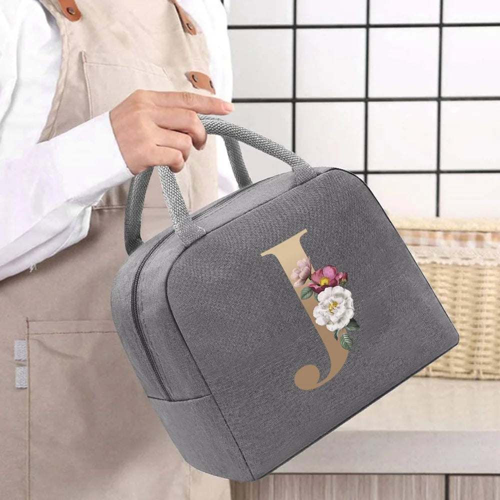 Thermal Food Picnic Lunch Box Insulated School Child Tote Lunch Bags for Work Cute Gold Letter Pattern Cooler Bag for Women