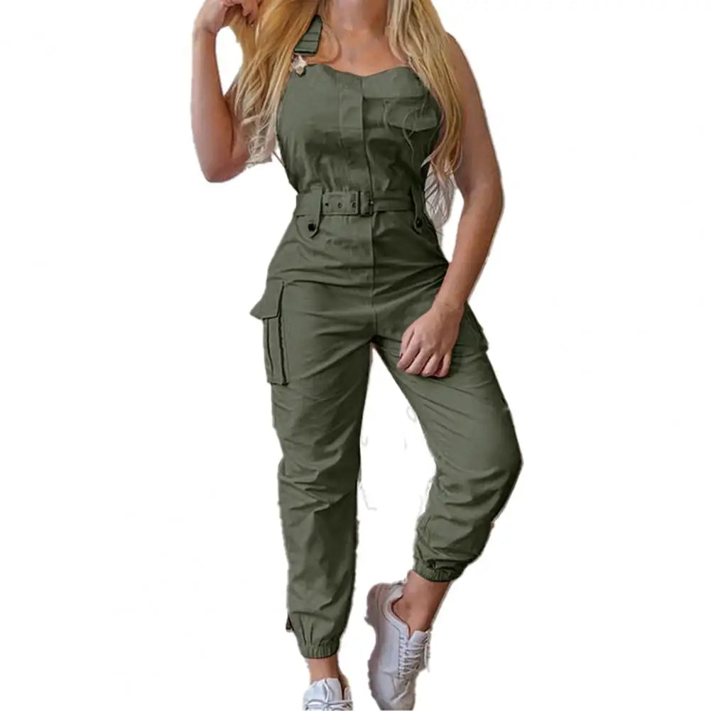 Women Romper 5 Colors Women Jumpsuit Women Sleeveless Slim Halter Jumpsuit Romper Casual Backless Pockets Overalls Playsuit