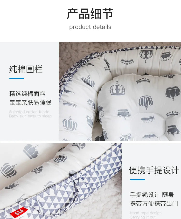 Infant Newborn Baby Lounger Portable Baby Nest Bed for Girls Boys Cotton Crib Toddler Bed Baby Nursery Carrycot Co Sleeper Bed