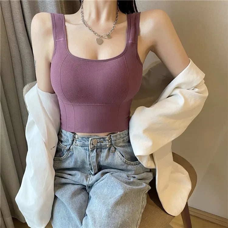 Women Push Up Camisole Padded Bra Sexy Top Suspender Tanks Fashion Printed Newspaper Camis Female Soft Sleeveless Tube Tops