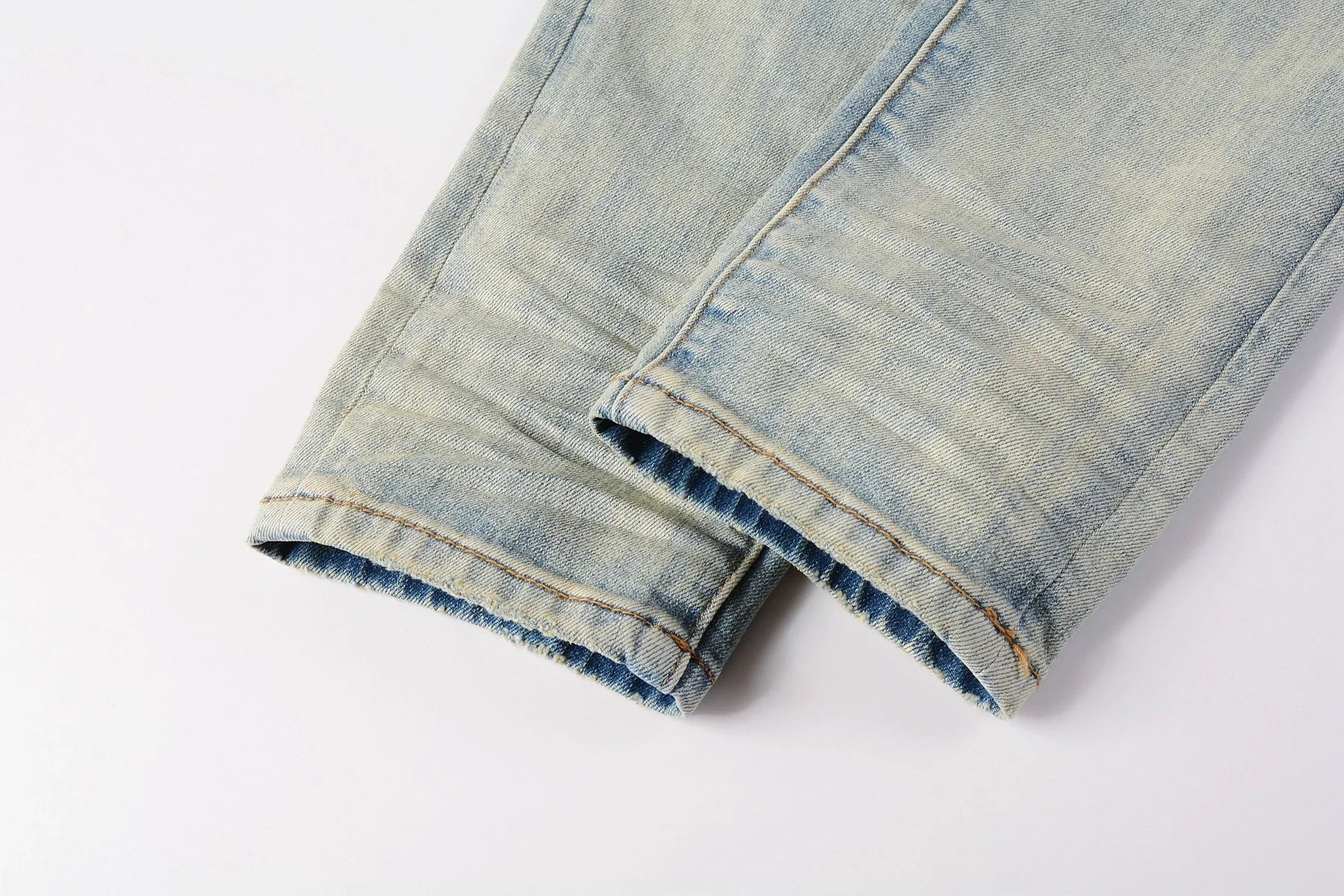 Purple jeans Men Fashion American high street brand Vintage wash blue paint distressed hole Repair Low Rise Skinny Denim pant