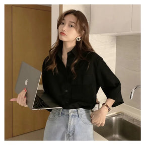 Korea One Pocket Loose Blouse Ins Summer French Sle Single-Breasted Round Neck Lace clothing Design sense fold Shirts Top