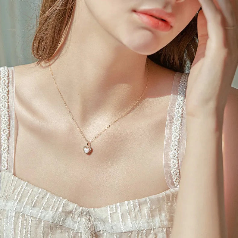 925 Silver Opal Heart shaped Necklace fashion For Match Clavicle Chain Necklace