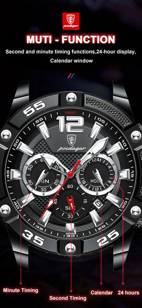 POEDAGAR Silicone Strap Sport Men's Watch Luxury Stopwatch Waterproof Military Wristwatches For Men Brand Luminous Clock Newest