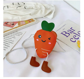 New Mini Cartoon Carrot PU Leather Children's Small Crossbody Bag Cute Kids One Shoulder Bag Boy Girl Sweet Messenger Bag Purse