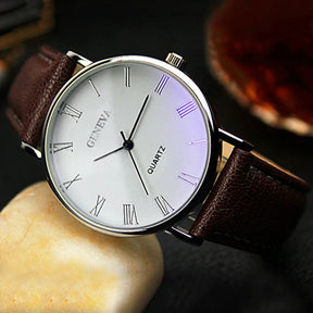 Classic Vintage Geneva Watch for Men, Analog Business Quartz Wristwatch, Roman Numerals, Blu-Ray, Faux Leather Band