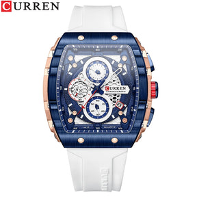 CURREN Sports Unique Rectangular Watches with Large Dial Casual Quartz Silicone Bands Wristwatches with Auto Date