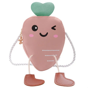 New Mini Cartoon Carrot PU Leather Children's Small Crossbody Bag Cute Kids One Shoulder Bag Boy Girl Sweet Messenger Bag Purse