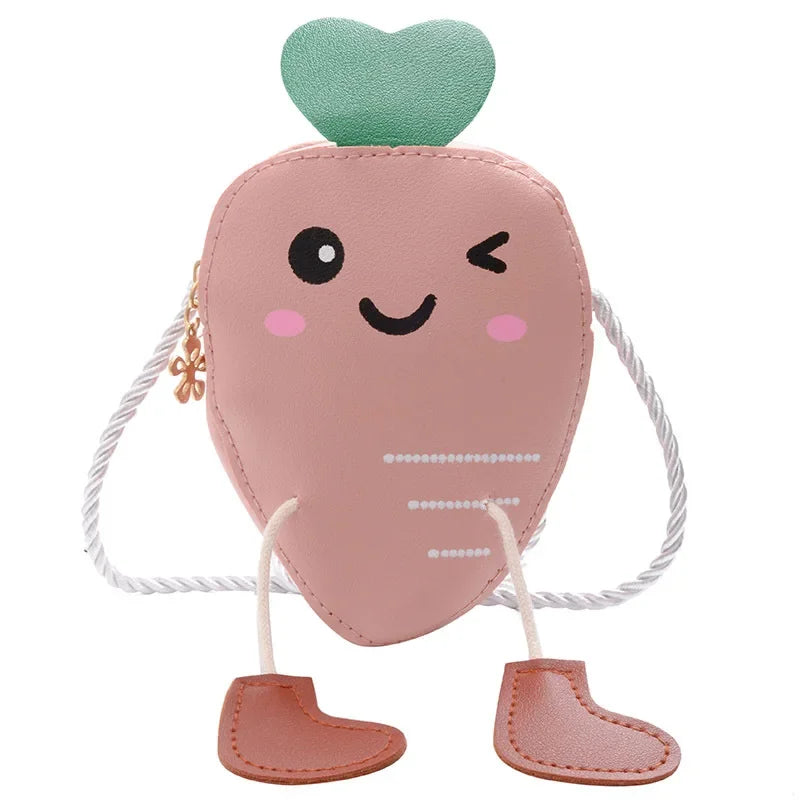 New Mini Cartoon Carrot PU Leather Children's Small Crossbody Bag Cute Kids One Shoulder Bag Boy Girl Sweet Messenger Bag Purse
