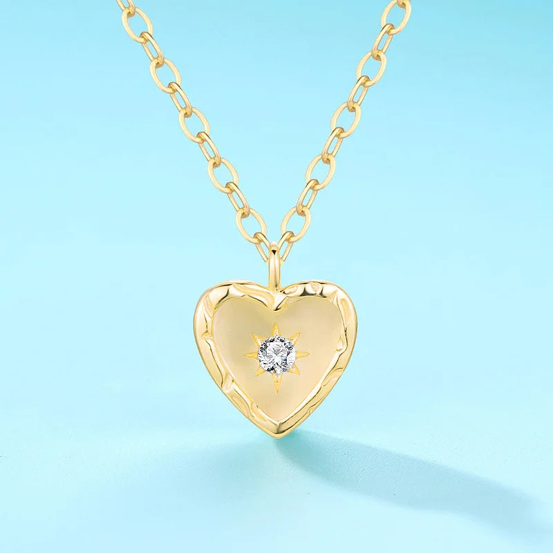 Fashionable 925 Sterling Silver Gold-plated David of Hexagram Necklace Diamond-embedded Simple All-match Design Pendant