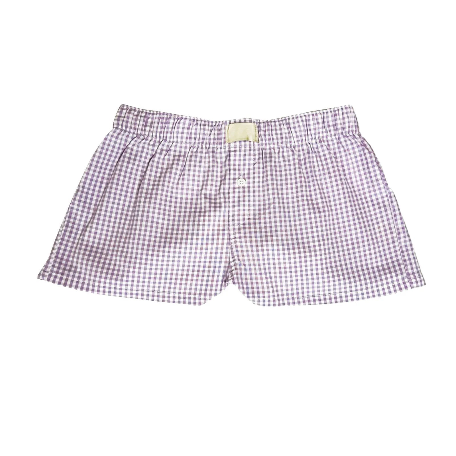 Women s Y2K Summer Lounge Shorts Checkered Printed Sports Shorts with Button Elastic Pajamas Short for Women