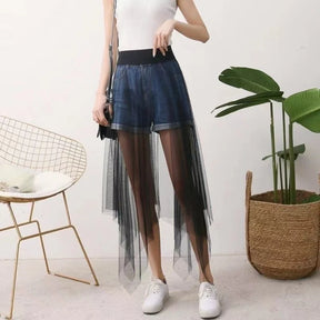 Black White Long Tulle Lace Mesh Skirt Women Petticoat Underskirt Summer Korean Irregular Cover Up Skirt Tutu Skirt For Girl