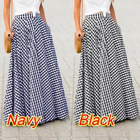 Spring/Summer Elegant and Fashion Style Checkered Medium to Long High Waist Large Swing Skirt with Drop Feeling Half Body Skirt