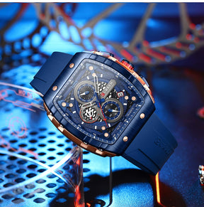 CURREN Sports Unique Rectangular Watches with Large Dial Casual Quartz Silicone Bands Wristwatches with Auto Date