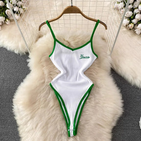 SINGREINY Summer Camis Open crotch Playsuits Sleevless Contrasting Slim Bodysuits 2024 Female Streetwear Sheath Vintage Rompers