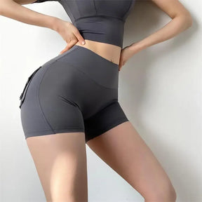 Summer Peach Butt Fitness Exercise Three-Quarter Pants Cargo Air Dry Pocket Yoga Tight lift the hips Women's Shorts