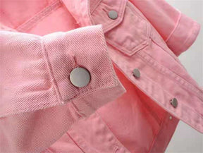 2024 New Women Spring Autumn Denim Jacket Tops Pink Color Solid Short Multicolor Feminino Three Quarter Sleeve Jean Jacket