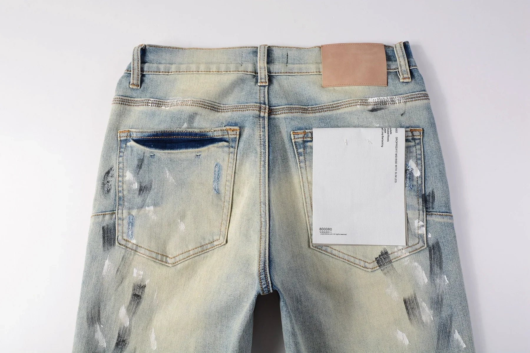 Purple jeans Men Fashion American high street brand Vintage wash blue paint distressed hole Repair Low Rise Skinny Denim pant