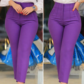 Stylish Office Pants 3D Cutting Workwear Anti-pilling Women Cropped Work Pants Solid Color Female Casual Trousers For Daily Wear