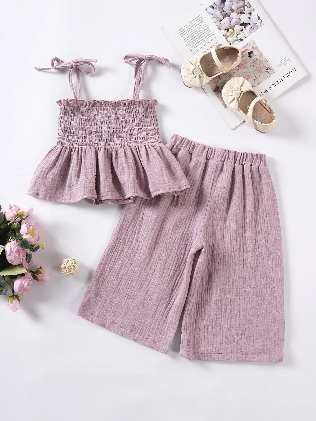 2025 Summer Baby Girl Sets  Fashionable Casual Camisole Shirt and Loose Pants for Kids Girls
