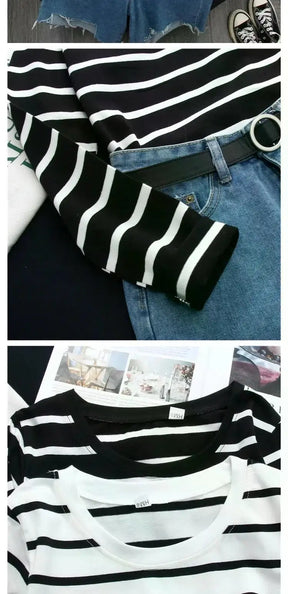 Women Loose Round Collar Autumn Stripes Print Loose Long Sleeve Casual Simple Wild T-Shirt