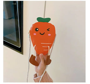 New Mini Cartoon Carrot PU Leather Children's Small Crossbody Bag Cute Kids One Shoulder Bag Boy Girl Sweet Messenger Bag Purse