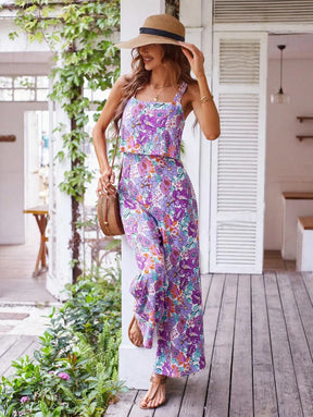 Elegant Long Jumpsuit Women Sexy Backless Wide Leg Jumpsuits Casual Sleeveless Floral Rompers Summer Clothes For Woman 2025 New