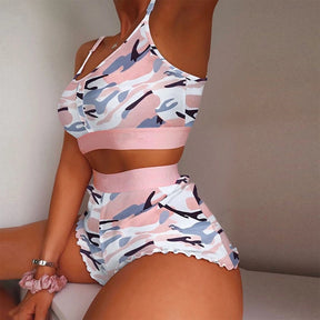 Summer Sexy Tank Top and Tropical Print Shorts Set With Belt Two Piece Suit Sleeveless Tops Party Wear Sets