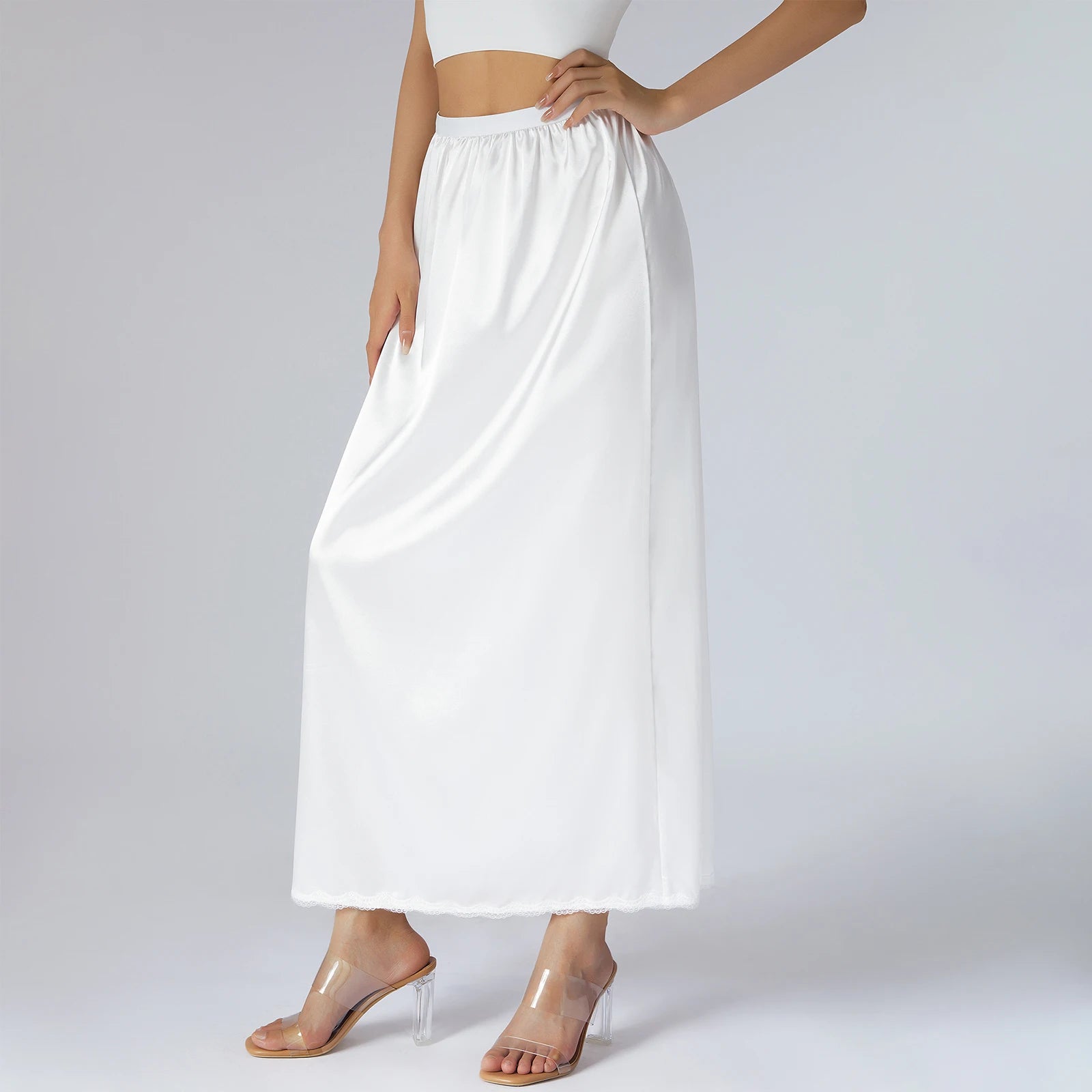 2024 New Women´s Half Slip Underskirt, Solid Color Elastic Waist Inner Lining for Midi Skirt, Long Underskirt for Ladies
