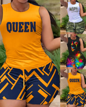 Women's T-shirt+Hot Pants Two Piece Set 2025 Summer  Fashion Casual Printing Quick Drying Sports Fitness Top Shorts Female Suit