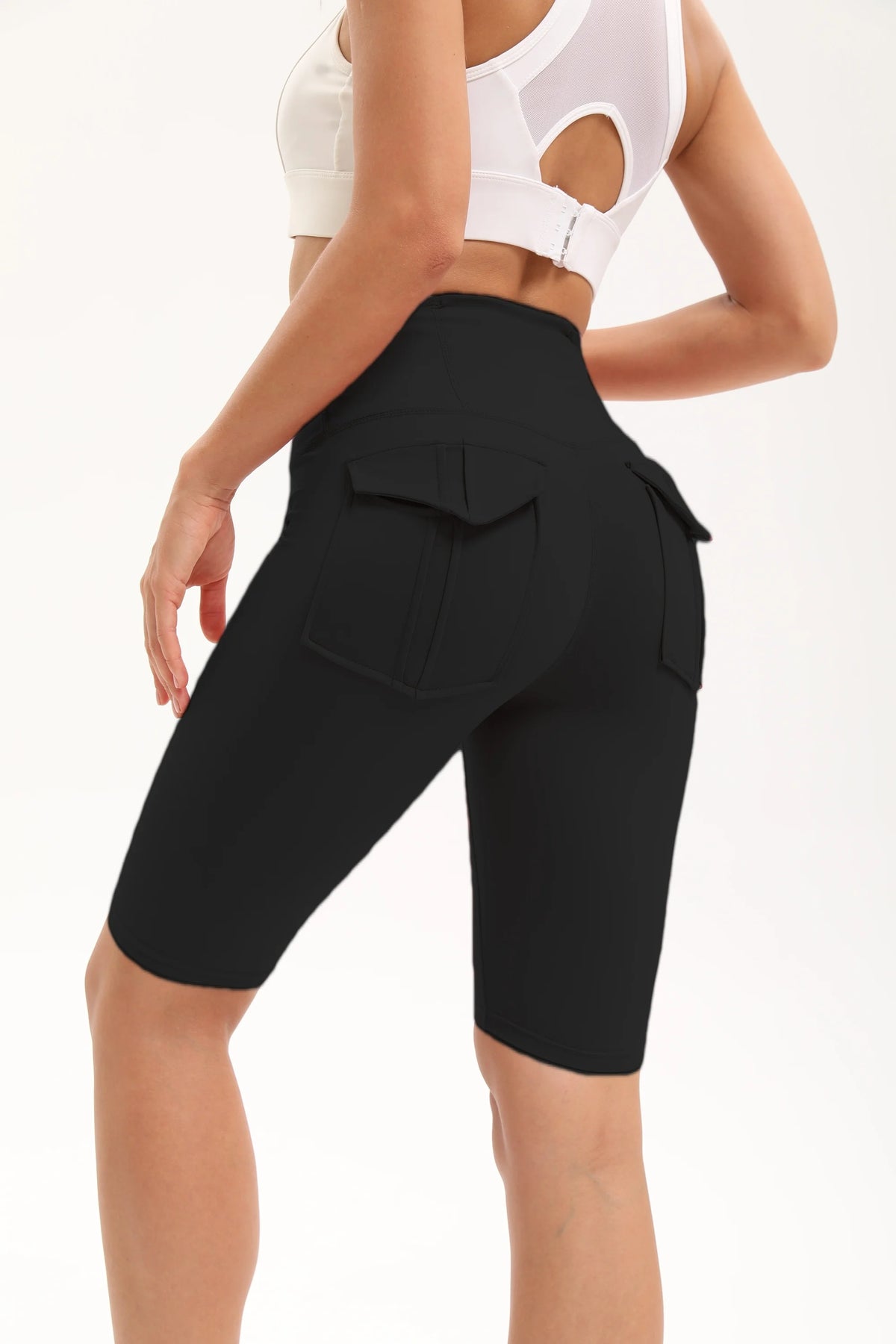 Women Yoga Legging Short High Waist Fitness Quick Drying Cycling Workout Gym Shorts Breathable sports pants with Butt pocket
