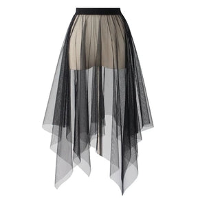 Black White Long Tulle Lace Mesh Skirt Women Petticoat Underskirt Summer Korean Irregular Cover Up Skirt Tutu Skirt For Girl