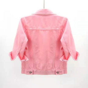 2024 New Women Spring Autumn Denim Jacket Tops Pink Color Solid Short Multicolor Feminino Three Quarter Sleeve Jean Jacket