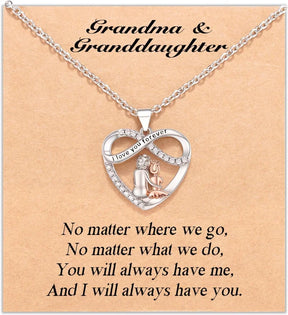 Grandma Granddaughter Necklace W Wish Card, Infinity Heart Pendant Birthday Mother's Day Christmas Gifts Jewelry for Women Girls