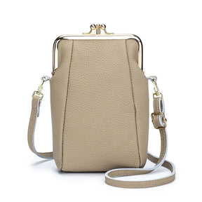 2024New Vintage Women Clip Bags Genuine Leather Mobile Phone Purse Bag Kiss Lock Crossbody Bags