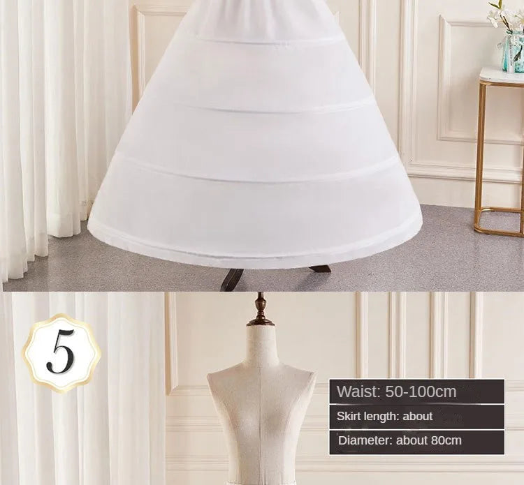 6-Hoops Underskirt Women Petticoat Wedding Dress Pleated Crinoline White a Line Floor Length Under Skirt Cancan Pettidresses